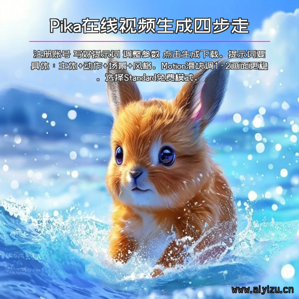 Pika在线视频生成四步走流程示意图