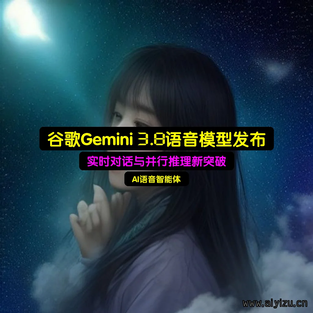 谷歌Gemini 3.8语音模型实时对话与并行推理概念配图，展示语音智能体在多语言与后台任务中的协作流程